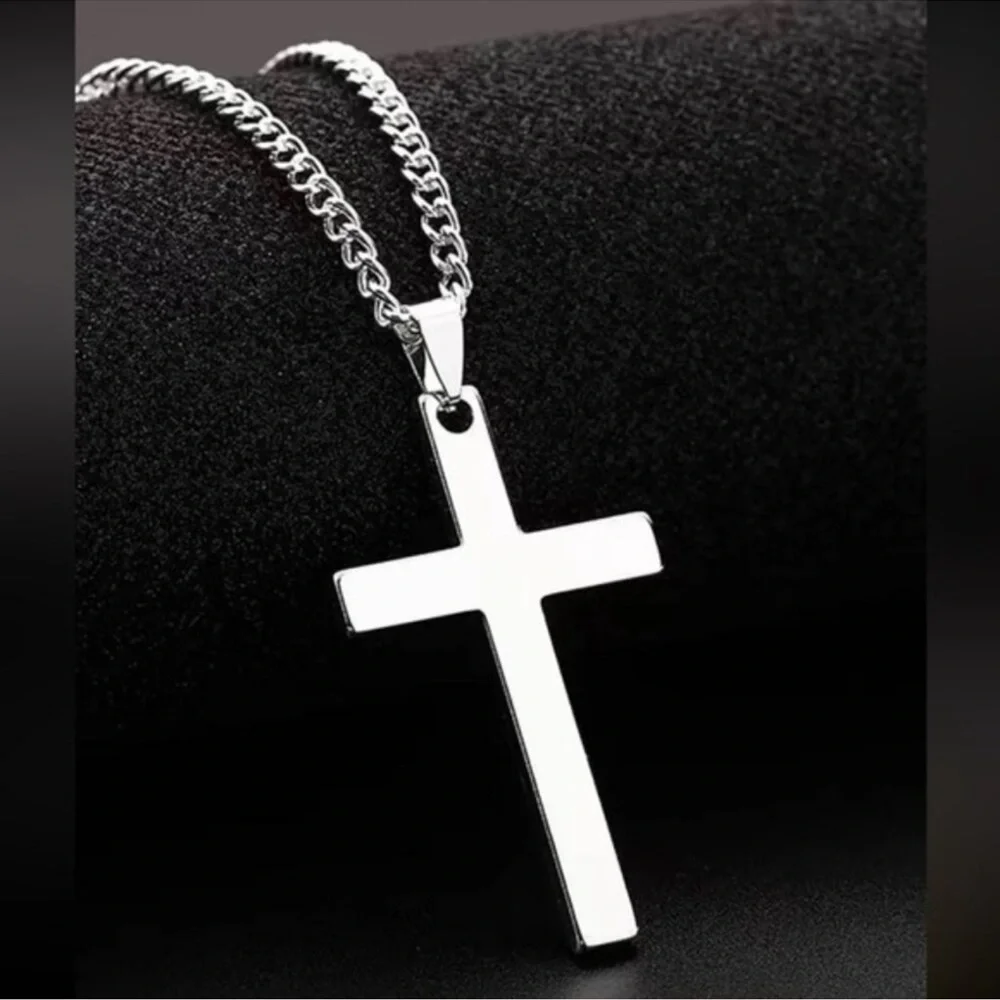 Men Silver Cross Charm Necklace - Picture 1 of 3